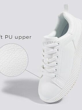 Women's White Platform Casual Walking Braided Crochet Lace Up Cute Sneakers